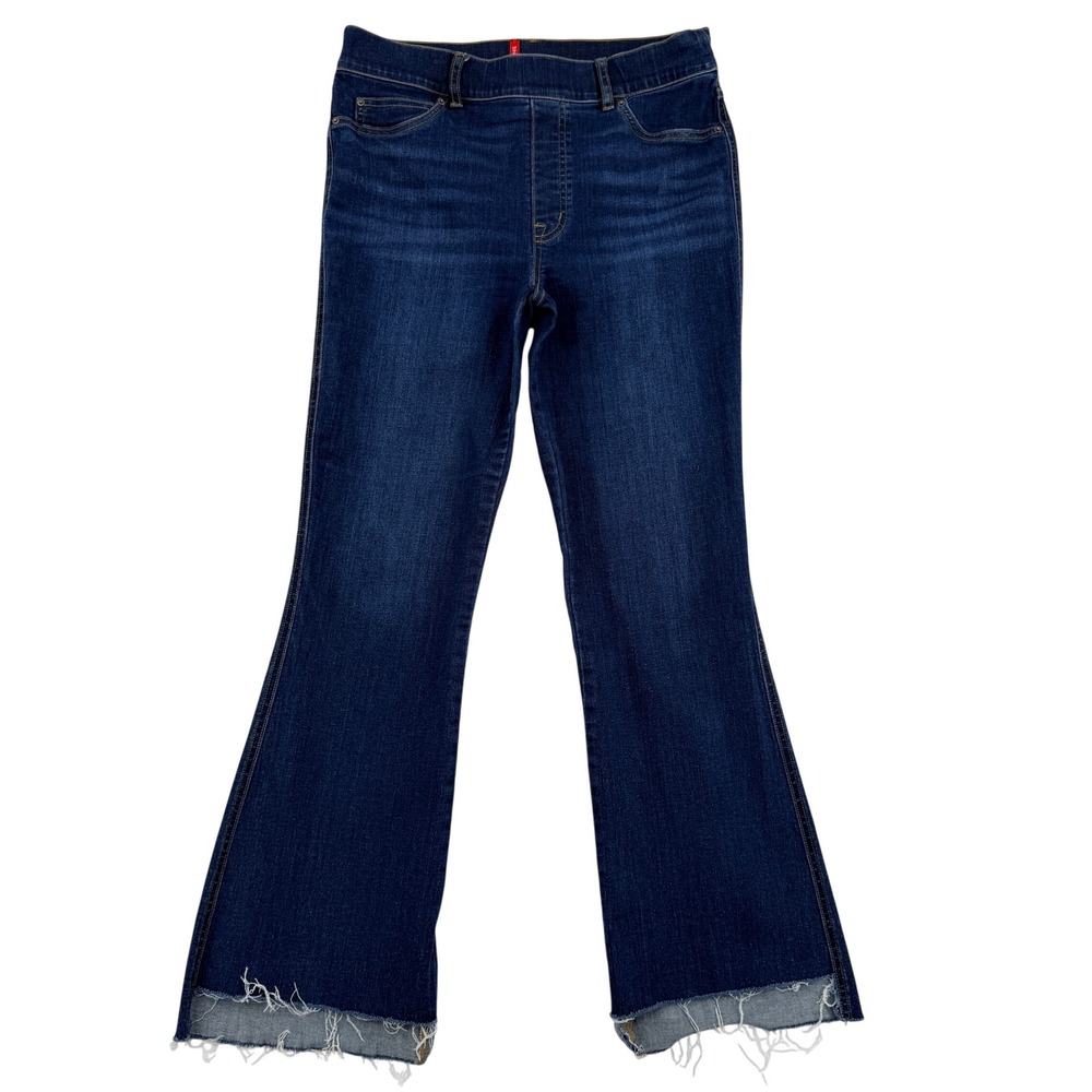 Spanx Flare Jeans Dark Wash Pull On High Rise Raw Hem 20327T Womens Large Tall